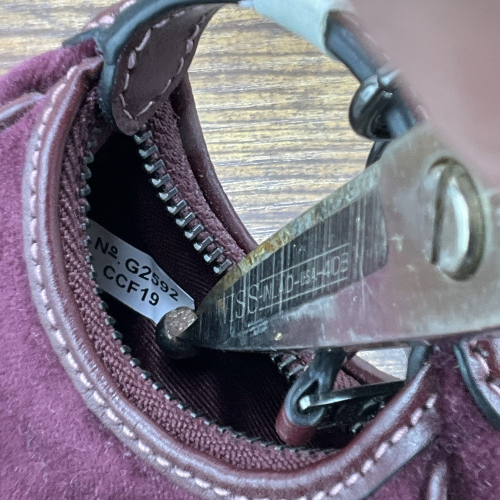 New Coach Mini Carmen Bag Charm Keychain Burgundy Velvet Leather Gunmetal CCF19 - Picture 8 of 10